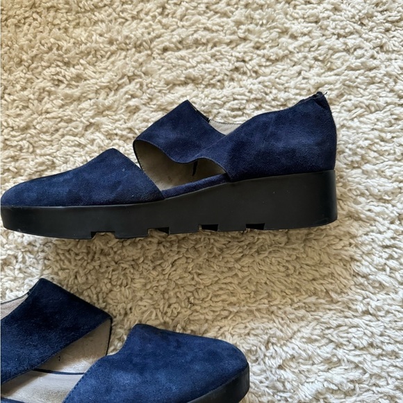 Eileen Fisher Marlow Wedge Mary Janes Loafers Size 7.5 Blue Suede Zipper - Picture 6 of 13
